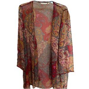 Soft Surroundings Fall Color L XL Kimono Crinkle Open Front Paisley Sequin Top